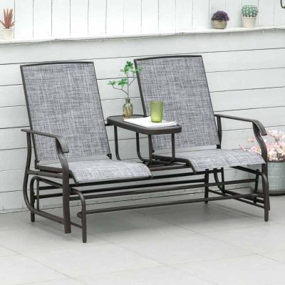 Outsunny Metal Double Garden Swing Chair With Table - Grey - 84A-011V01