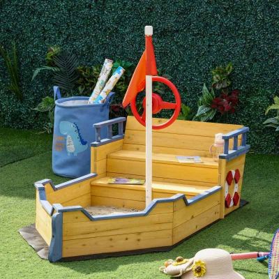 Outsunny Kids Wooden Pirate Ship Sandbox - 343-022V01