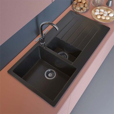 Reginox Harlem 1.5 Bowl Granite Inset Kitchen Sink, Black Silver - HARLEM 15 BS