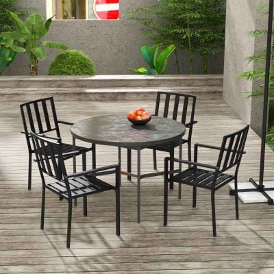 Outsunny Slatted Design Garden Dining Chairs - Set of 4 - Black - 84G-279V01BK
