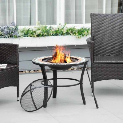 Outsunny Mosaic Pattern Outdoor Fire Pit Table - Black - 842-248