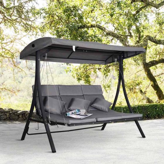 Outsunny 3-Seater Garden Swing Chair Grey 84A-139V70 | Trading Depot